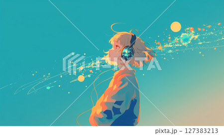 宇宙で音楽を聴く少女 127383213