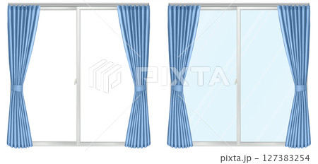 窓と水色のカーテン 2点セット 窓と水色のカーテン 2点セット 127383254