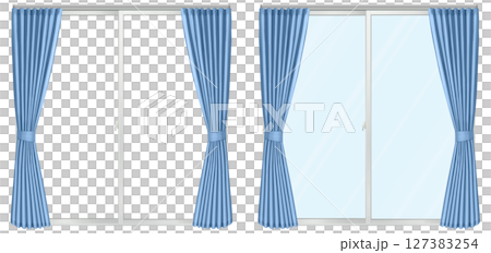 窓と水色のカーテン 2点セット 窓と水色のカーテン 2点セット 127383254