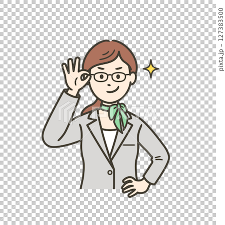 眼鏡を上げてニヤリと笑い自信を見せるスーツを着た受付係の若い女性 眼鏡を上げてニヤリと笑い自信を見せるスーツを着た受付係の若い女性 127383500