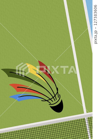 Badminton tournament posters. Shuttlecock and rackets. Sports equipment. Illustration for sports competition, badminton championship. Modern illustration for poster, card, cover.	 127383606