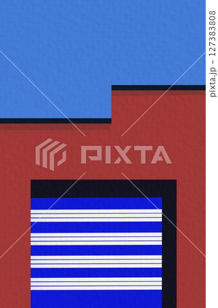 Abstract Modern Interior with Geometric Shapes and Hanging Spheres	 127383808