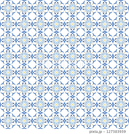 Mediterranean tile, blue seamless pattern. Spanish, Portuguese, or Moroccan traditional ornament. Mosaic floral design with leaves, ethnic motifs for ceramic. Vector illustration 127383939