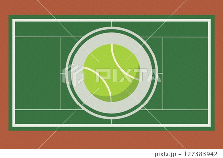Tennis ball vector. Tennis ball in the field. wallpaper. free space for text. copy space. Top view of tennis court.	 127383942