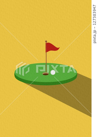 A Golf game flat design illustration isolated on a yellow background A Golf game flat design illustration isolated on a yellow background 127383947