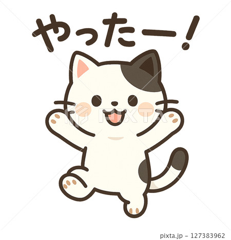 やったー！と喜ぶ猫 127383962