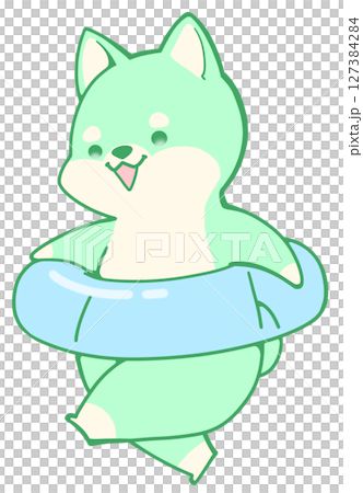 柴犬(綠)在玩花車 柴犬(綠)在玩花車 127384284