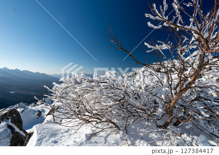 冬の蓼科山と登山道 127384417