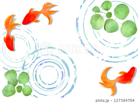金魚　夏　水彩　和風　イラスト 127384704