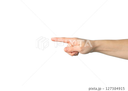 Pointing hand on a clear background, isolated on white Pointing hand on a clear background, isolated on white 127384915