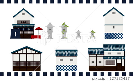 日本の町屋と古民家のイラスト素材セット 127385437