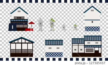 日本の町屋と古民家のイラスト素材セット 127385437