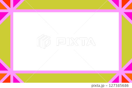 幾何学模様　フレーム　ホワイトスペース　三角形　ピンク　ゴールド 127385686