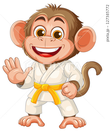 Cheerful Cartoon Monkey in Karate Outfit Cheerful Cartoon Monkey in Karate Outfit 127385772