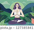 Woman Meditating in Mountain Landscape 127385841