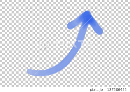 Hand-drawn watercolor blue arrow pointing to the upper right 127386433