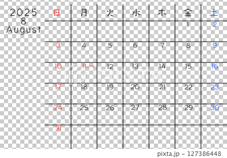 8月シンプルカレンダー 127386448