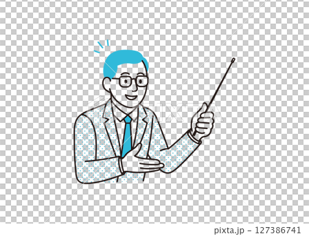 Illustration of a man wearing glasses explaining something using a stick 127386741