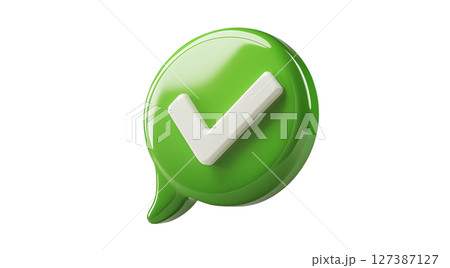 A green speech bubble design features a prominent check mark symbol, signifying approval and good communication, created with Generative AI technology, isolated on white, PNG 127387127