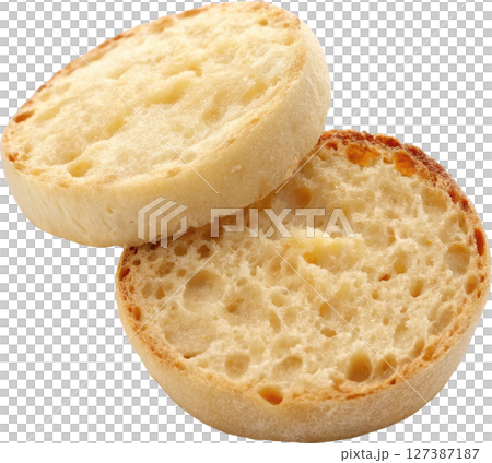 Interior texture of a sliced English muffin 127387187