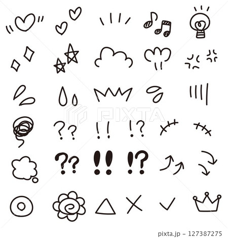 手描きの絵文字風あしらい イラストアイコンセット 手描きの絵文字風あしらい イラストアイコンセット 127387275