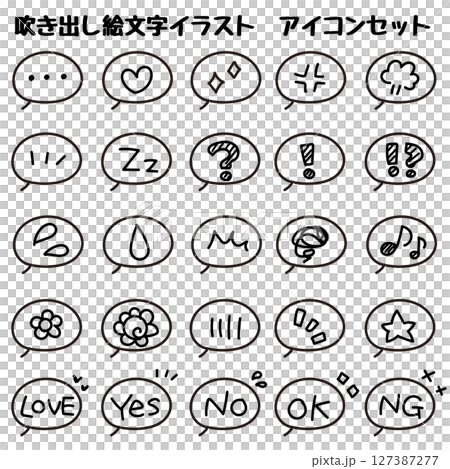 手描きの吹き出し絵文字風イラスト　アイコンセット 127387277