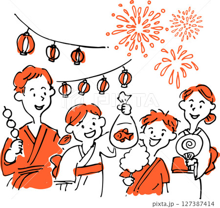 夏祭りを楽しむ家族のイラスト 127387414