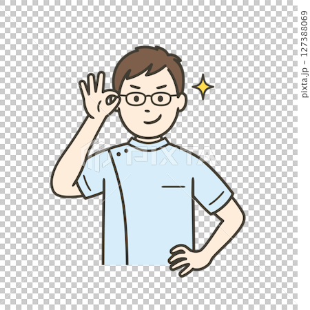 眼鏡を上げてニヤリと笑い自信を見せる若い男性看護師 127388069