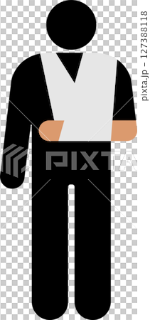 怪我をした左腕を三角巾で吊る人 127388118