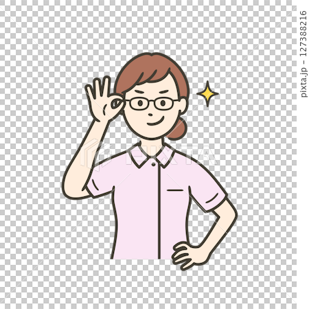 眼鏡を上げてニヤリと笑い自信を見せる若い女性看護師 127388216