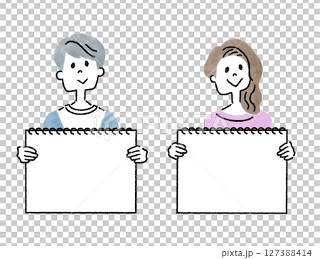 Illustration set of young men and women holding sketchbooks 127388414