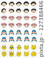 いろいろな表情の女の子とネコ 127388466