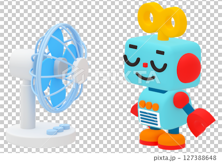 一個可愛的機器人用風扇降溫 一個可愛的機器人用風扇降溫 127388648