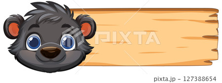 Cute Bear with Wooden Sign Cute Bear with Wooden Sign 127388654