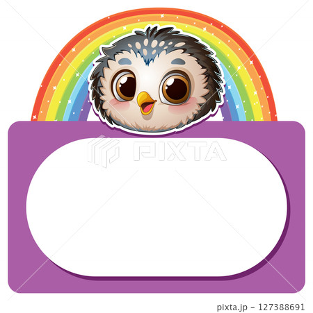 Cute Owl with Rainbow Frame Cute Owl with Rainbow Frame 127388691