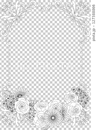 Vintage calligraphy style frame material 137 <Flowers, decorative borders, decorative frames, monochrome line drawings> Vintage calligraphy style frame material 137 <Flowers, decorative borders, decorative frames, monochrome line drawings> 127388866