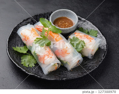 an AI Image Generator, Fresh Shrimp and Vegetable Spring Rolls With Dipping an AI Image Generator, Fresh Shrimp and Vegetable Spring Rolls With Dipping 127388970