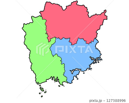 少しゆるい岡山県地図 地域色分け 中国地方 少しゆるい岡山県地図 地域色分け 中国地方 127388996