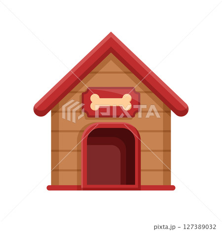 Dog house icon in flat style. Pet home vector illustration on isolated background. Animal shelter sign business concept. 127389032