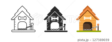 Dog house icon set collection in flat style. Pet home vector illustration on isolated background. Animal shelter sign business concept. 127389039