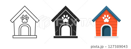 Dog house icon set collection in flat style. Pet home vector illustration on isolated background. Animal shelter sign business concept. Dog house icon set collection in flat style. Pet home vector illustration on isolated background. Animal shelter sign business concept. 127389043