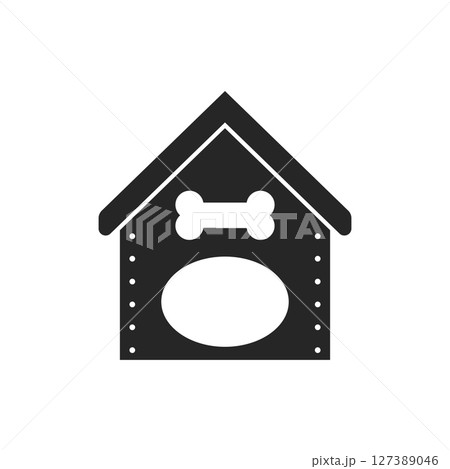 Dog house icon in flat style. Pet home vector illustration on isolated background. Animal shelter sign business concept. 127389046