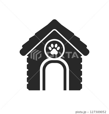 Dog house icon in flat style. Pet home vector illustration on isolated background. Animal shelter sign business concept. 127389052