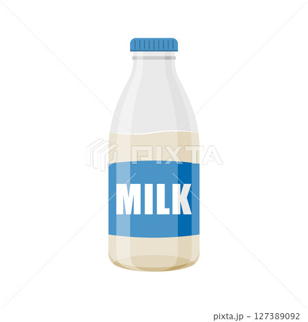 Milk bottle icon in flat style. Dairy product vector illustration on isolated background. Milky liquid sign business concept. 127389092