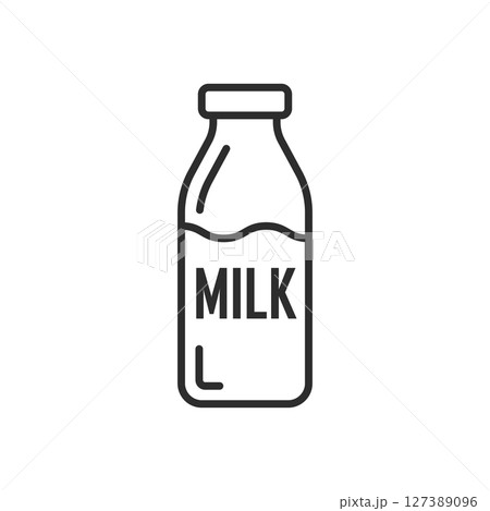 Milk bottle icon in flat style. Dairy product vector illustration on isolated background. Milky liquid sign business concept. Milk bottle icon in flat style. Dairy product vector illustration on isolated background. Milky liquid sign business concept. 127389096