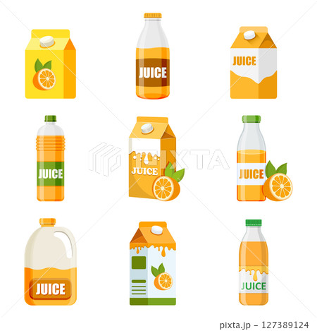 Orange juice icon in flat style. Juicy drink vector illustration on isolated background. Healthy juice sign business concept. 127389124