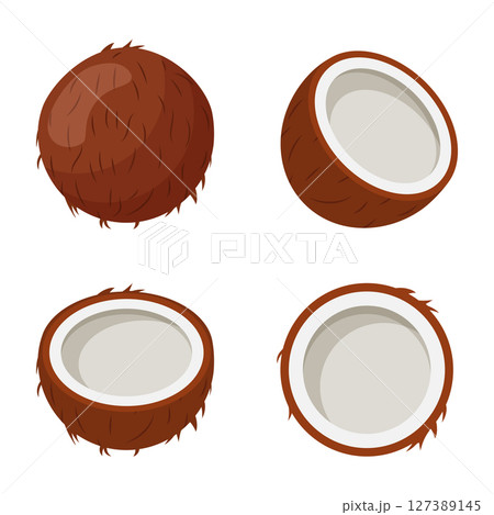 Coconut icon set collection in flat style. Healthy food vector illustration on isolated background. Coco plant sign business concept. Coconut icon set collection in flat style. Healthy food vector illustration on isolated background. Coco plant sign business concept. 127389145