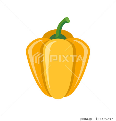 Yellow pepper bell icon in flat style. Fresh paprika vector illustration on isolated background. Healthy food sign business concept. 127389247