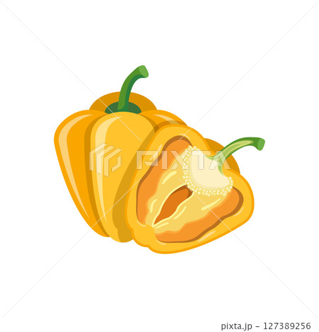 Yellow pepper bell icon in flat style. Fresh paprika vector illustration on isolated background. Healthy food sign business concept. 127389256