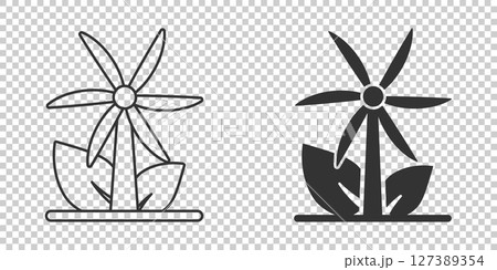 Eco energy icon in flat style. Leaf wind power plant vector illustration on white isolated background. Electrician sign business concept. 127389354